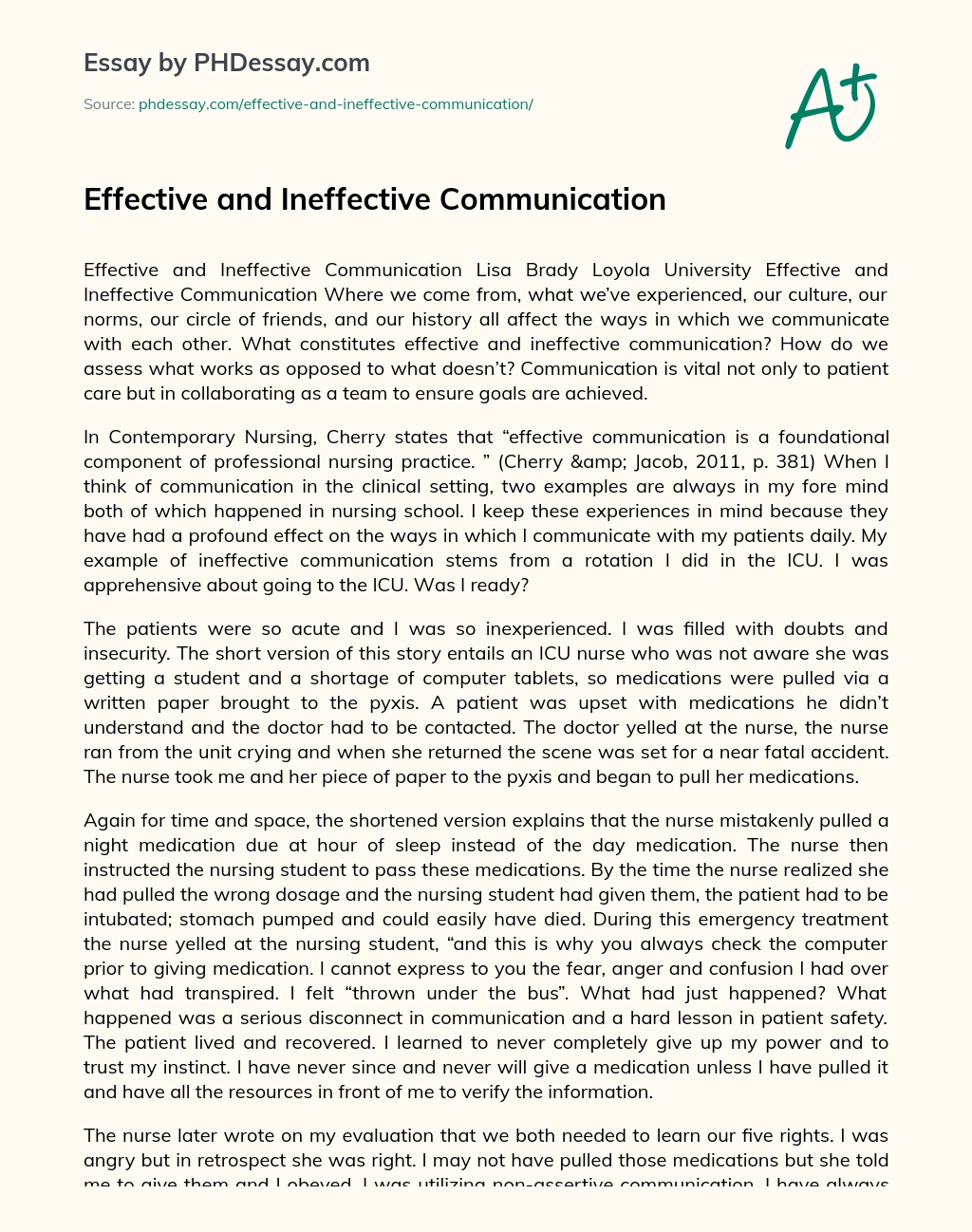 Effective and Ineffective Communication essay