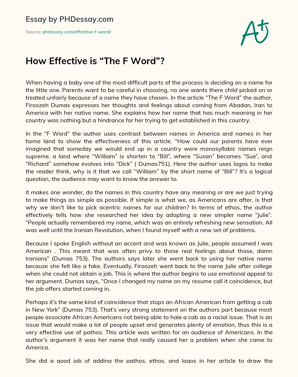 How Effective is “The F Word”? essay