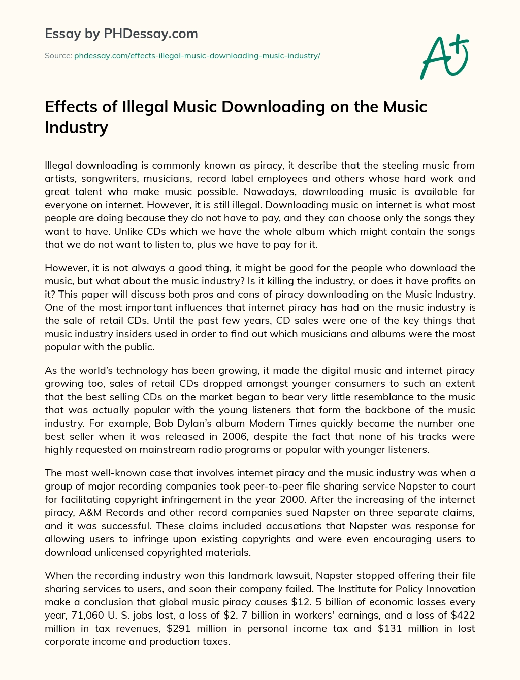 Effects of Illegal Music Downloading on the Music Industry essay