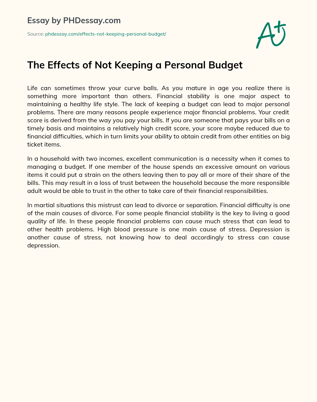 The Effects of Not Keeping a Personal Budget essay