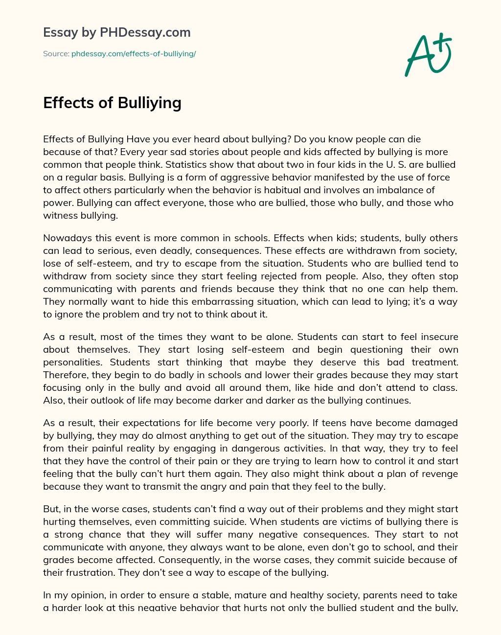 cause and effect essay on bullying
