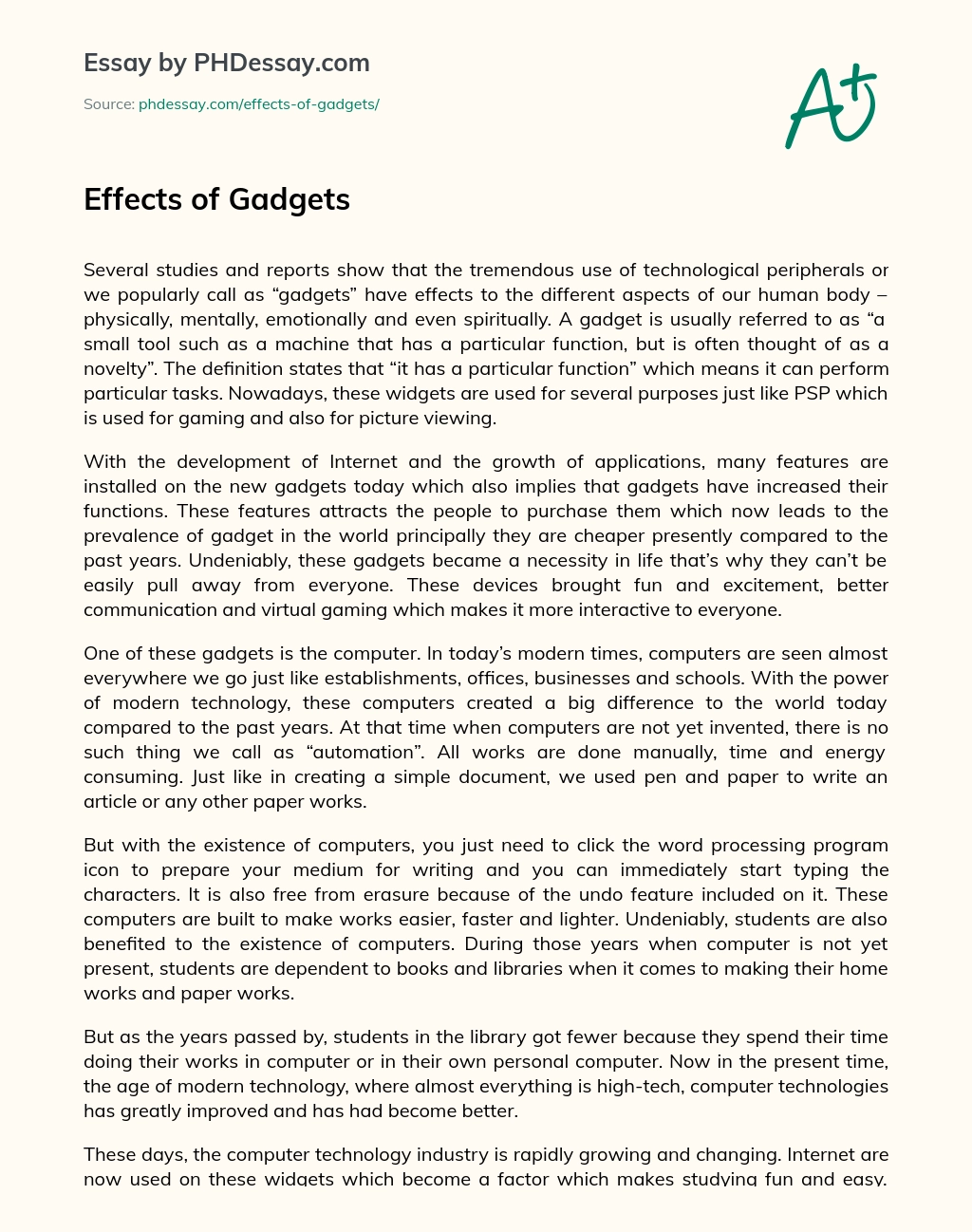Effects of Gadgets essay