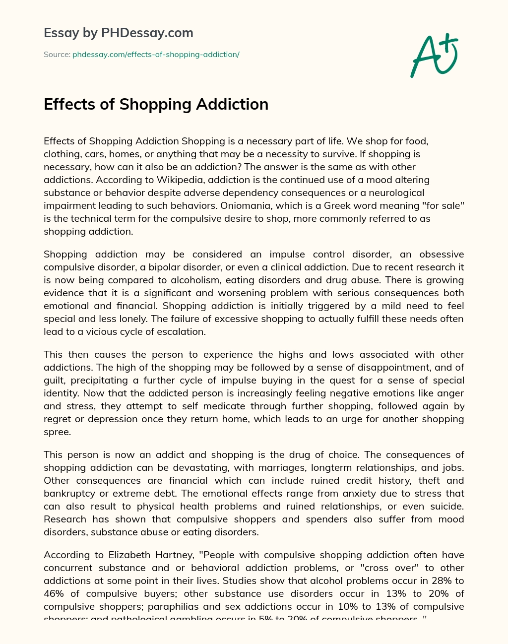 Effects of Shopping Addiction essay