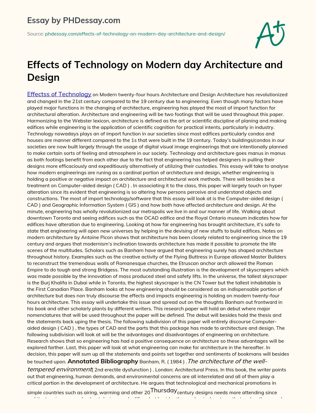 Effects of Technology on Modern day Architecture and Design essay