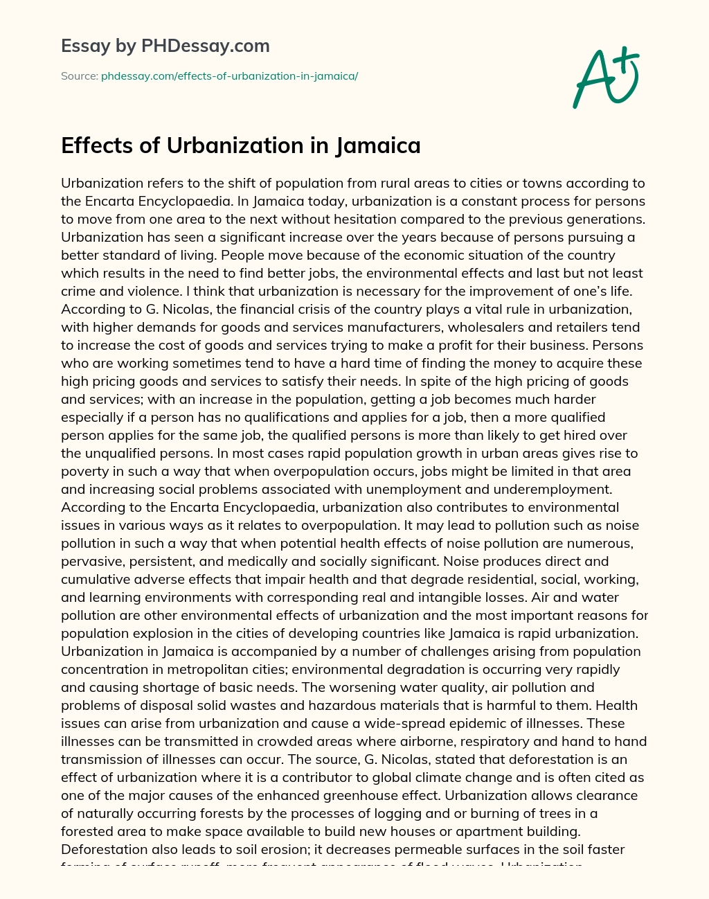 Effects of Urbanization in Jamaica essay