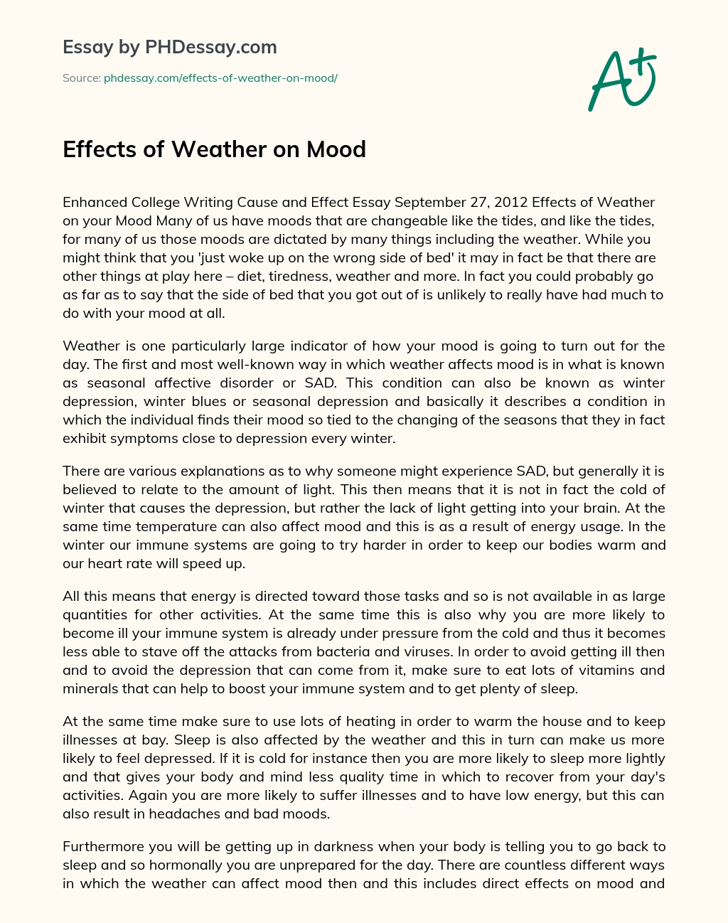 Effects of Weather on Mood essay