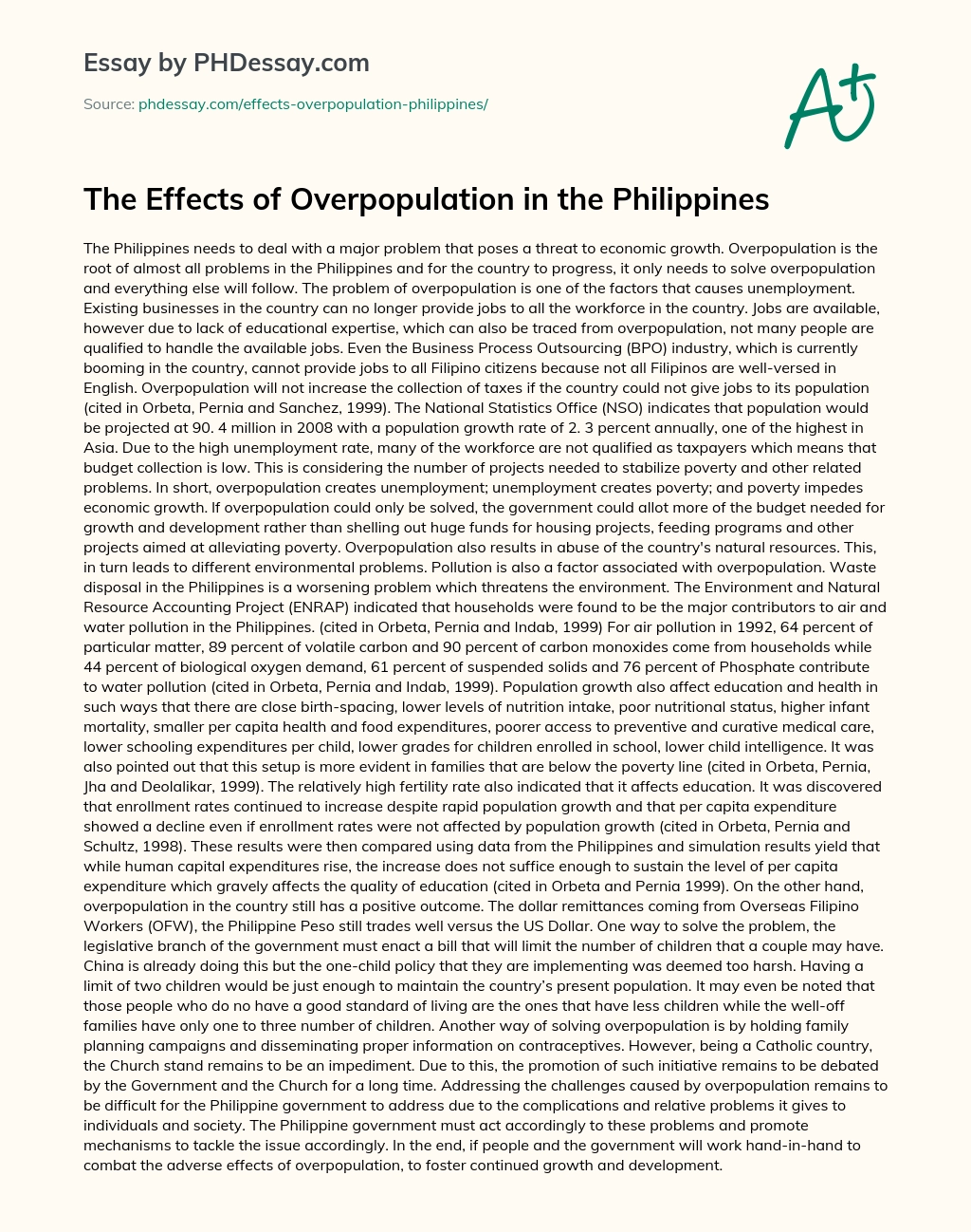 The Effects of Overpopulation in the Philippines essay