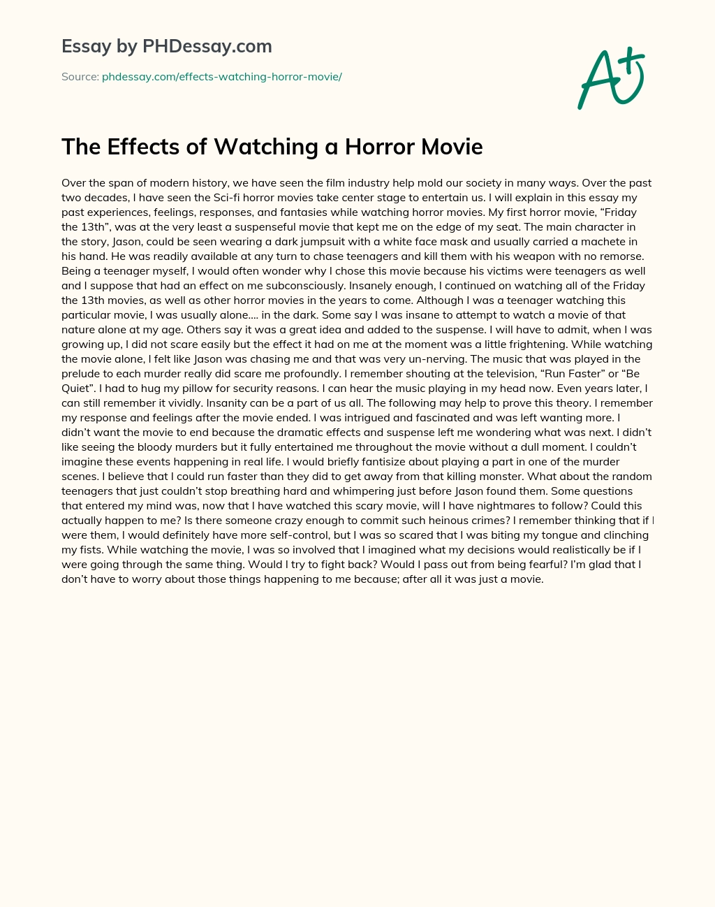 essay on experience of watching a horror movie