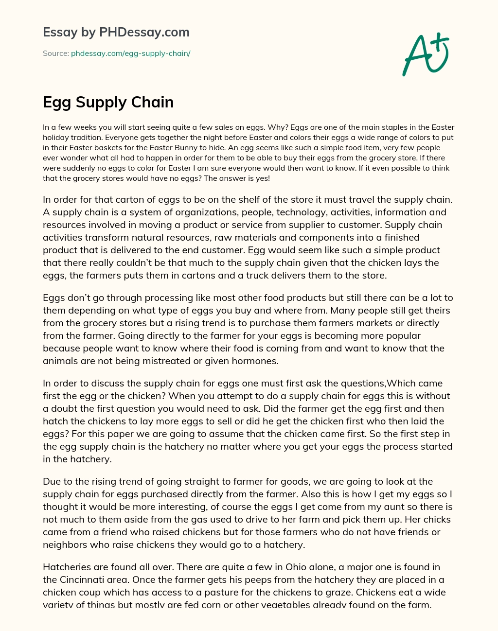 Egg Supply Chain essay