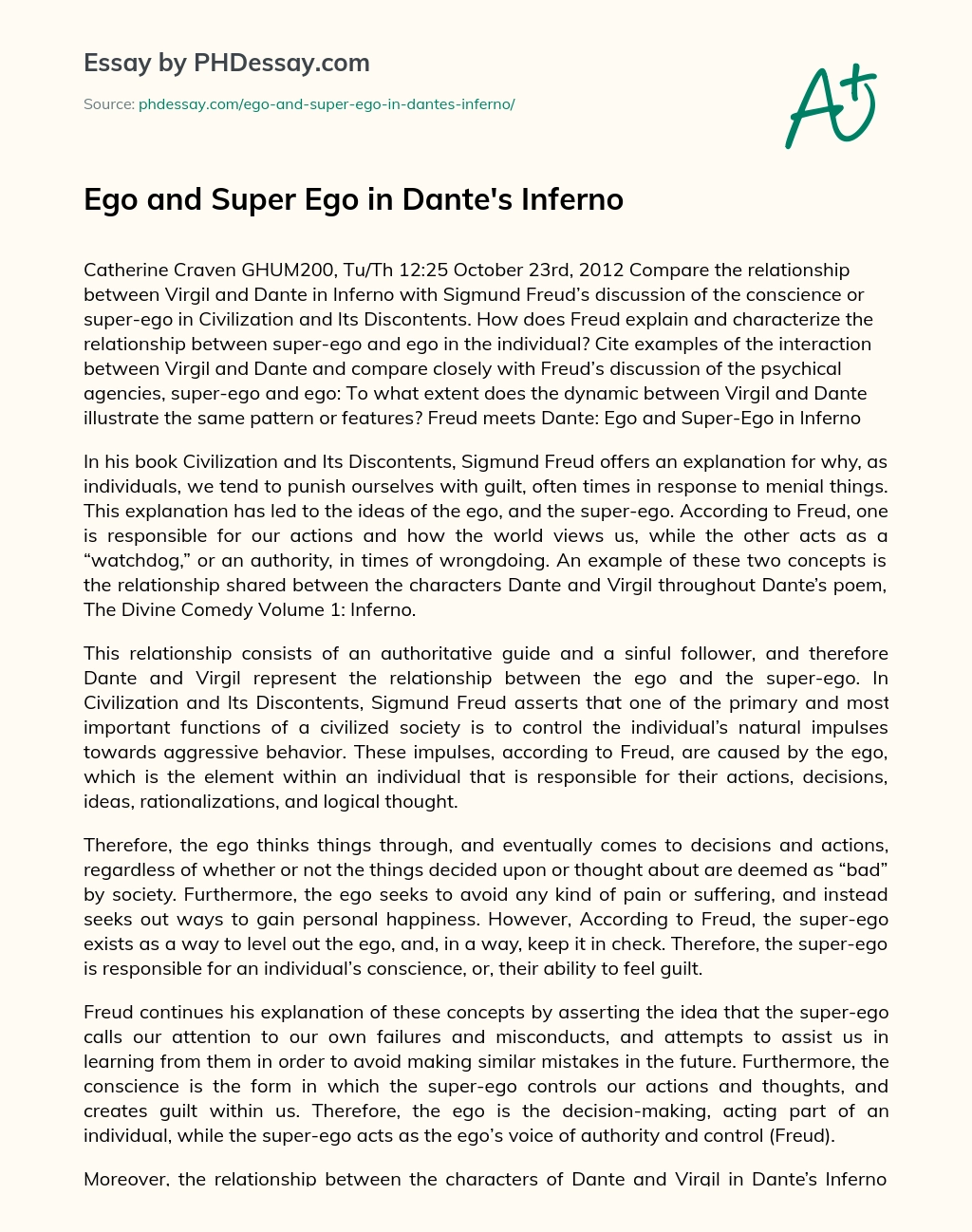 Ego and Super Ego in Dante’s Inferno essay