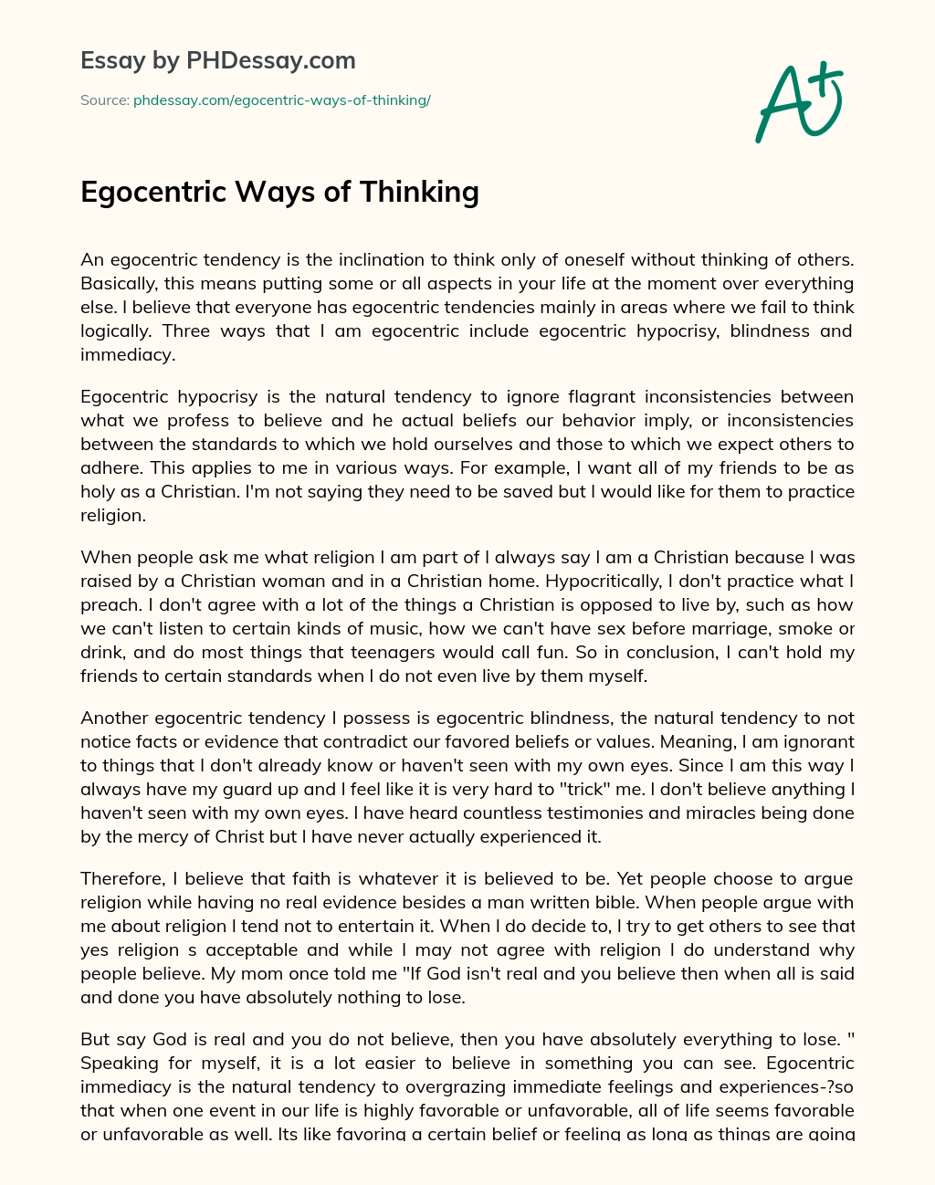 Egocentric Ways of Thinking essay