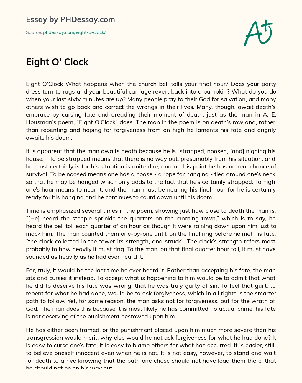 Eight O’ Clock essay