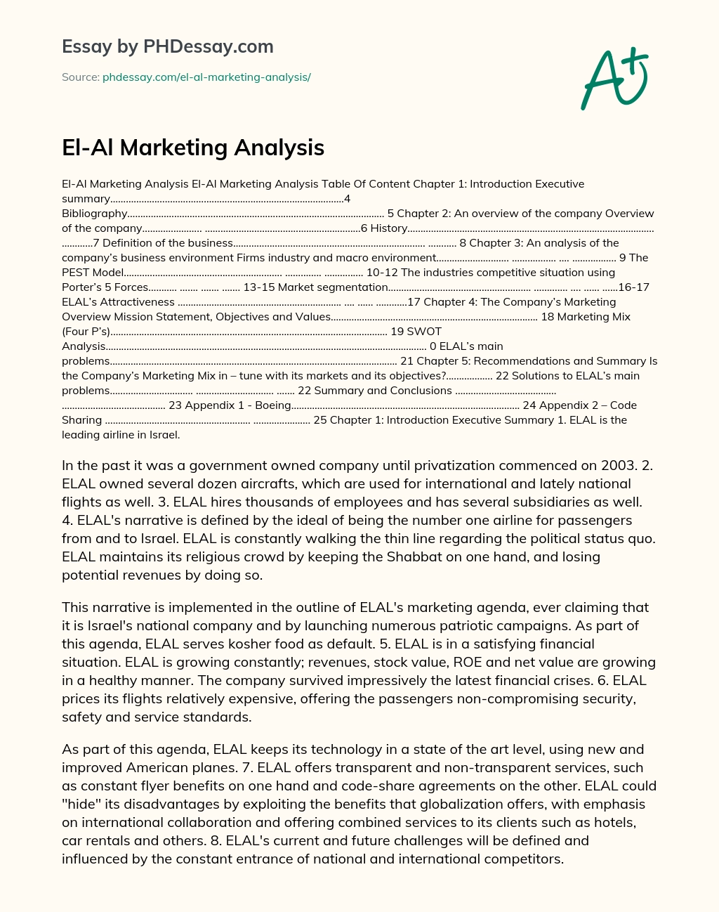 El-Al Marketing Analysis essay