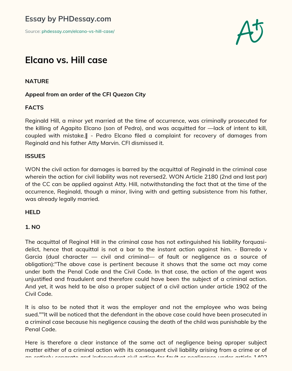 Elcano vs. Hill case essay