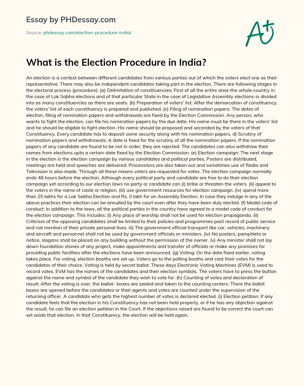 What is the Election Procedure in India? essay