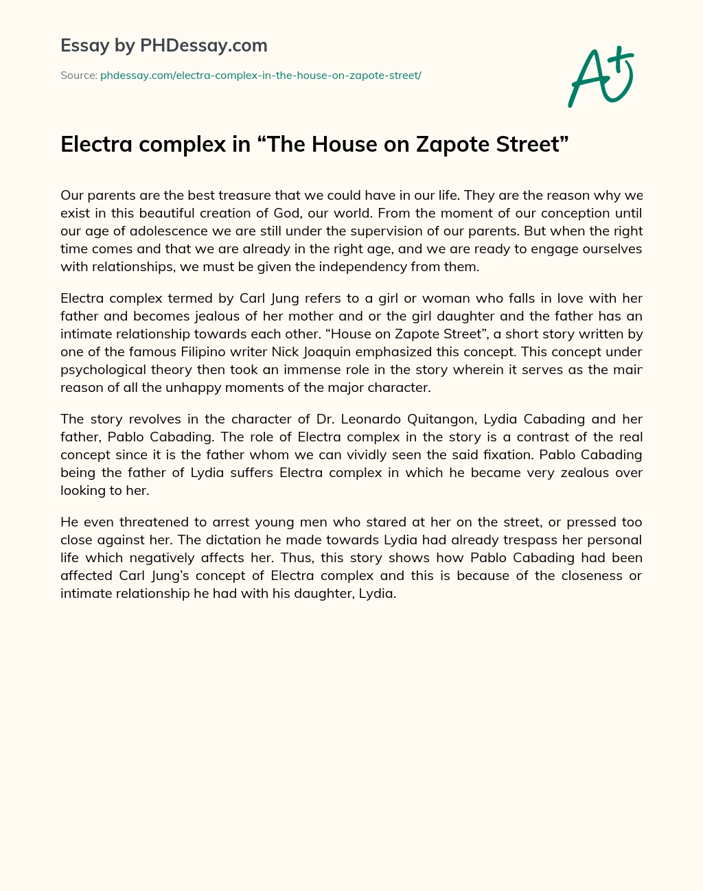 Electra complex in “The House on Zapote Street” essay