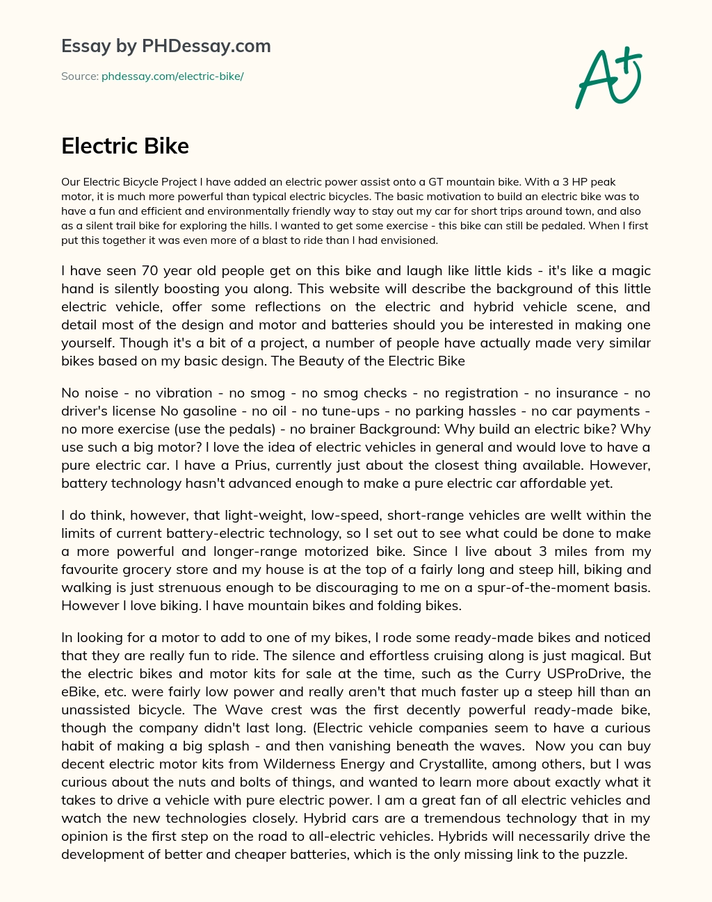 Electric Bike essay