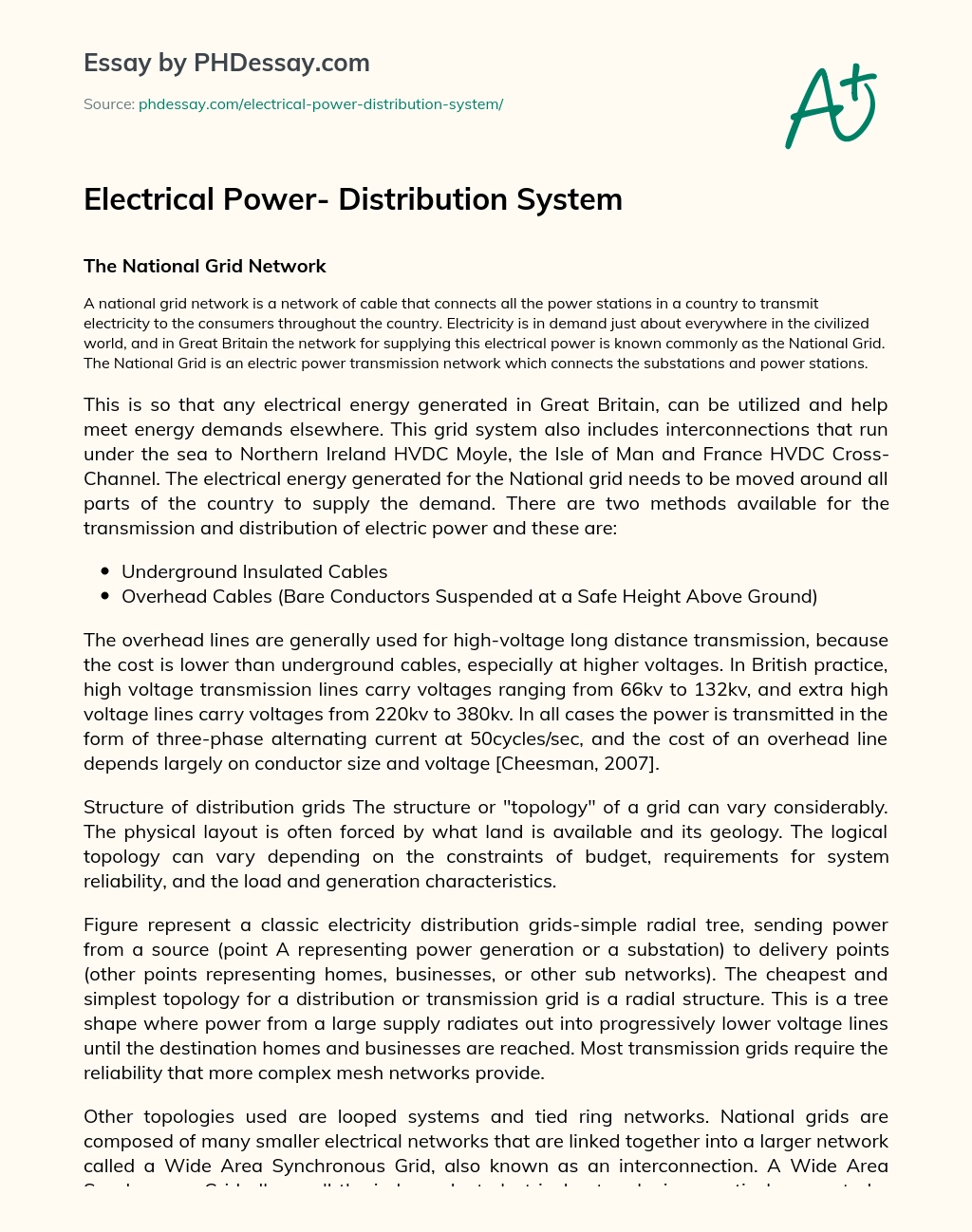 Electrical Power- Distribution System essay