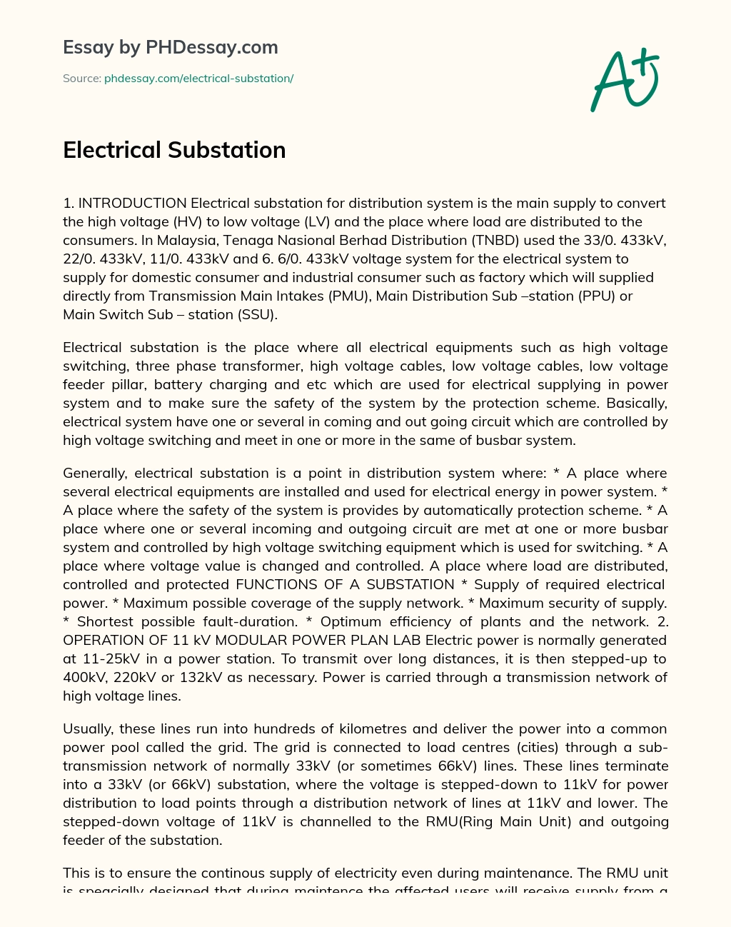 Electrical Substation essay