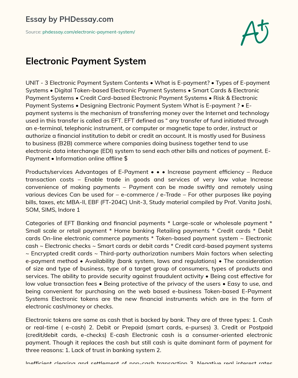 Electronic Payment System essay