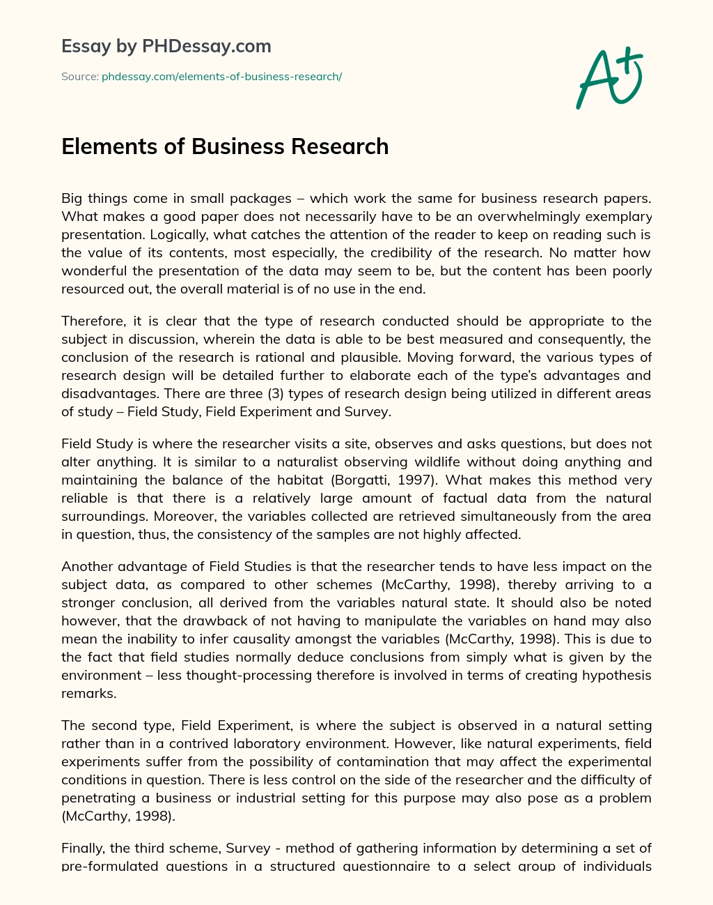 Elements of Business Research essay