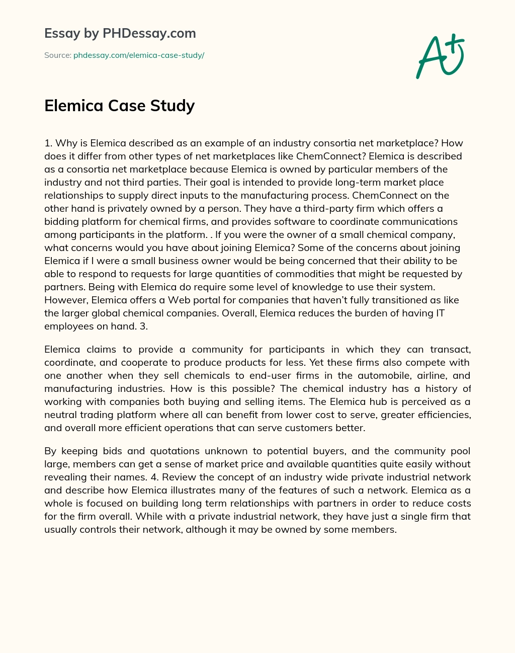 Elemica Case Study essay