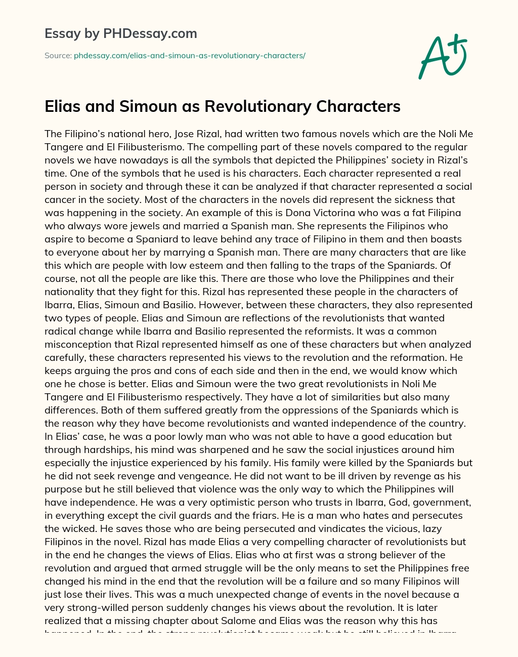 Elias and Simoun as Revolutionary Characters essay