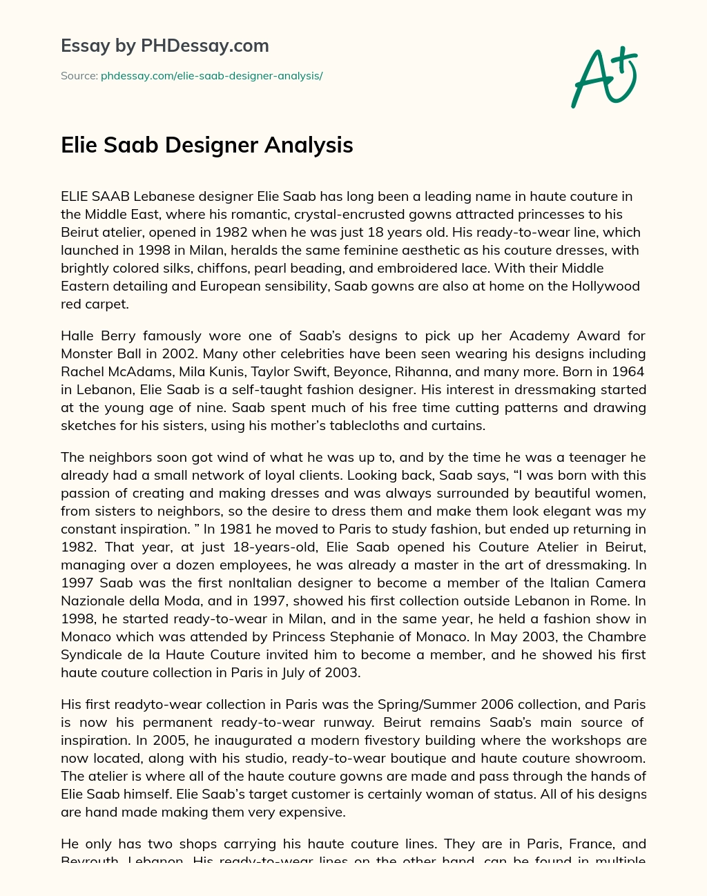 Elie Saab Designer Analysis essay