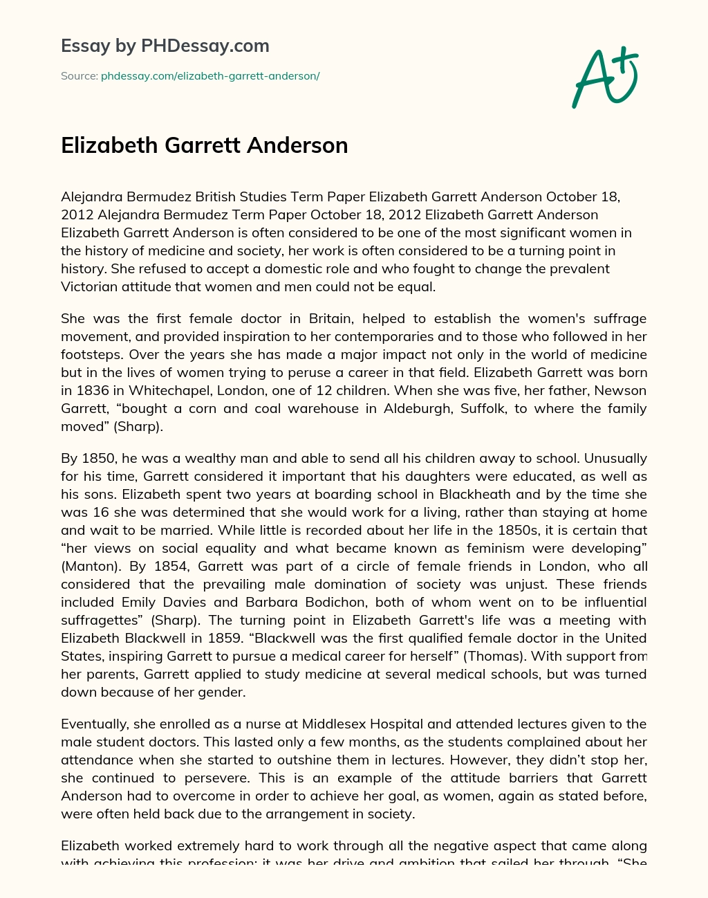 Elizabeth Garrett Anderson essay