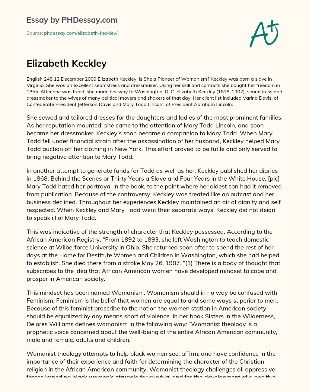 Elizabeth Keckley essay
