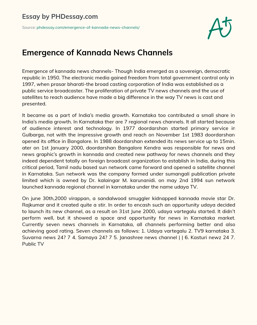 Emergence of Kannada News Channels essay