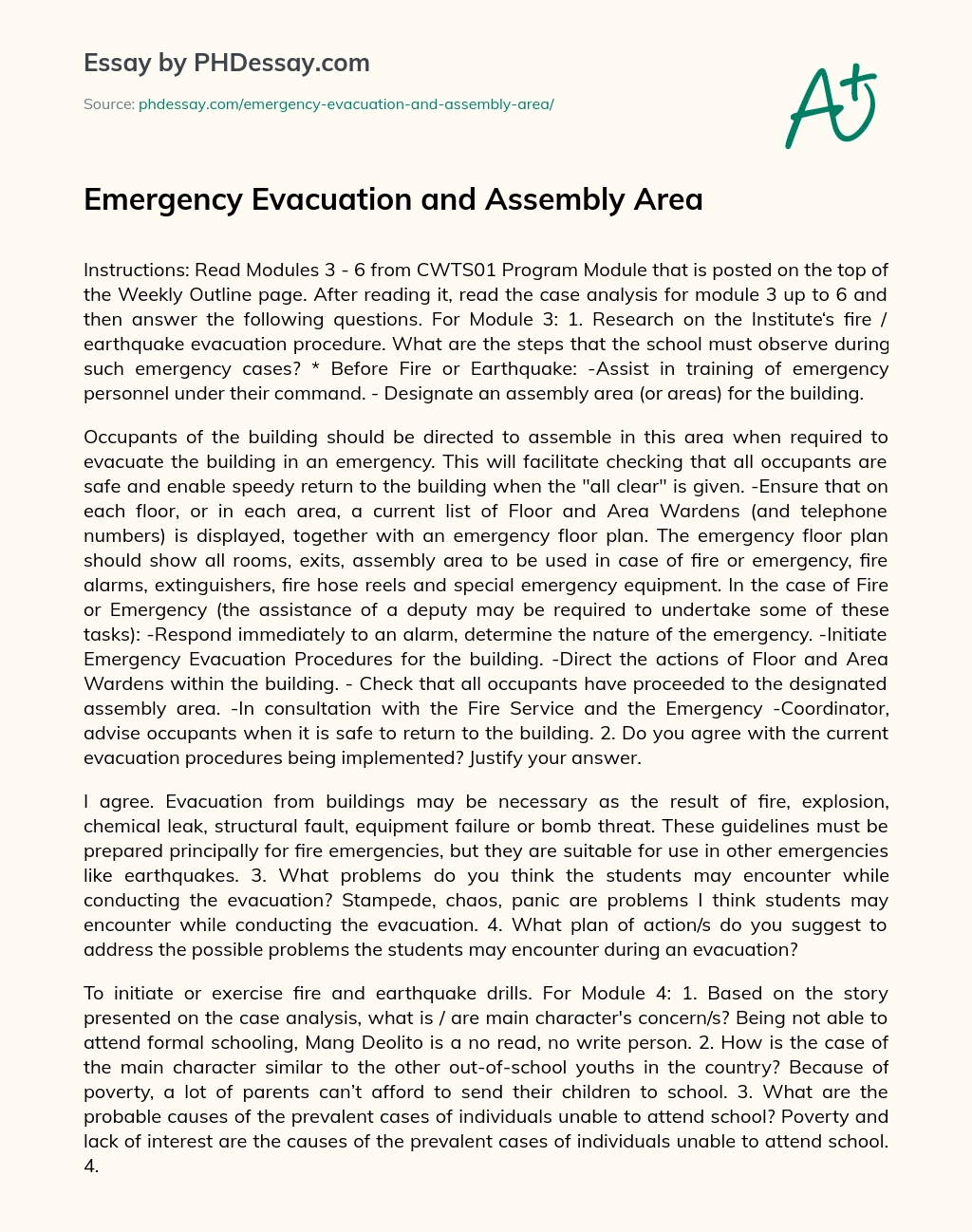 Emergency Evacuation and Assembly Area essay