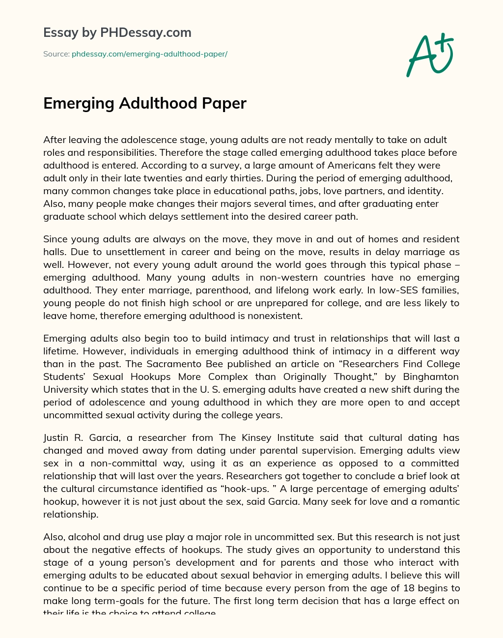 Emerging Adulthood Paper essay