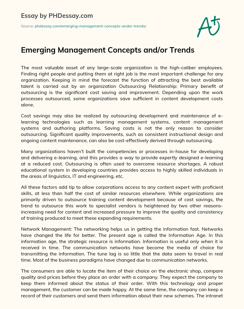 Emerging Management Concepts and/or Trends essay
