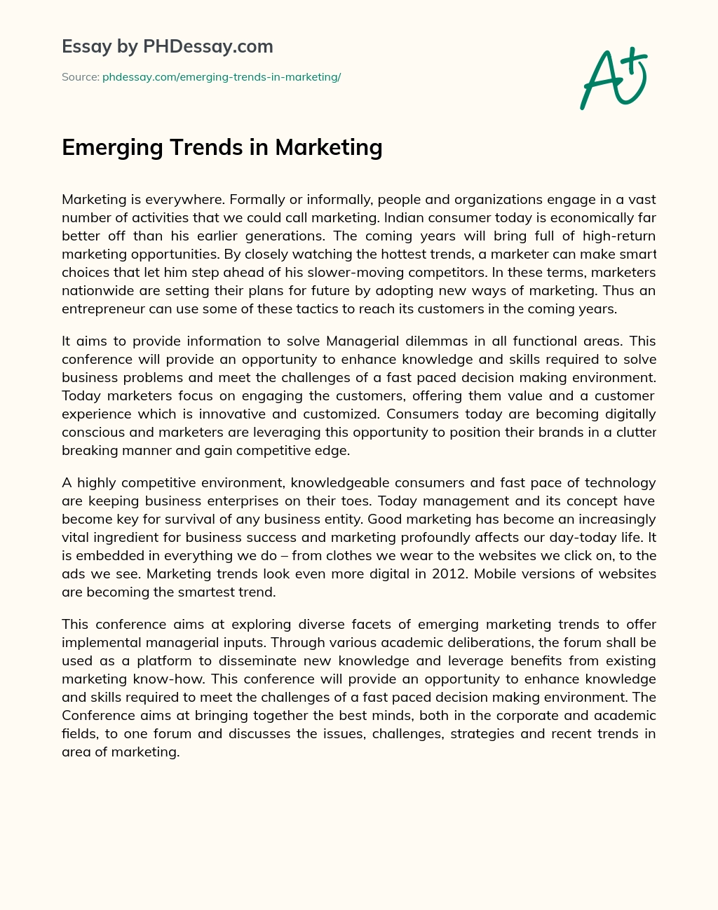 Emerging Trends in Marketing essay