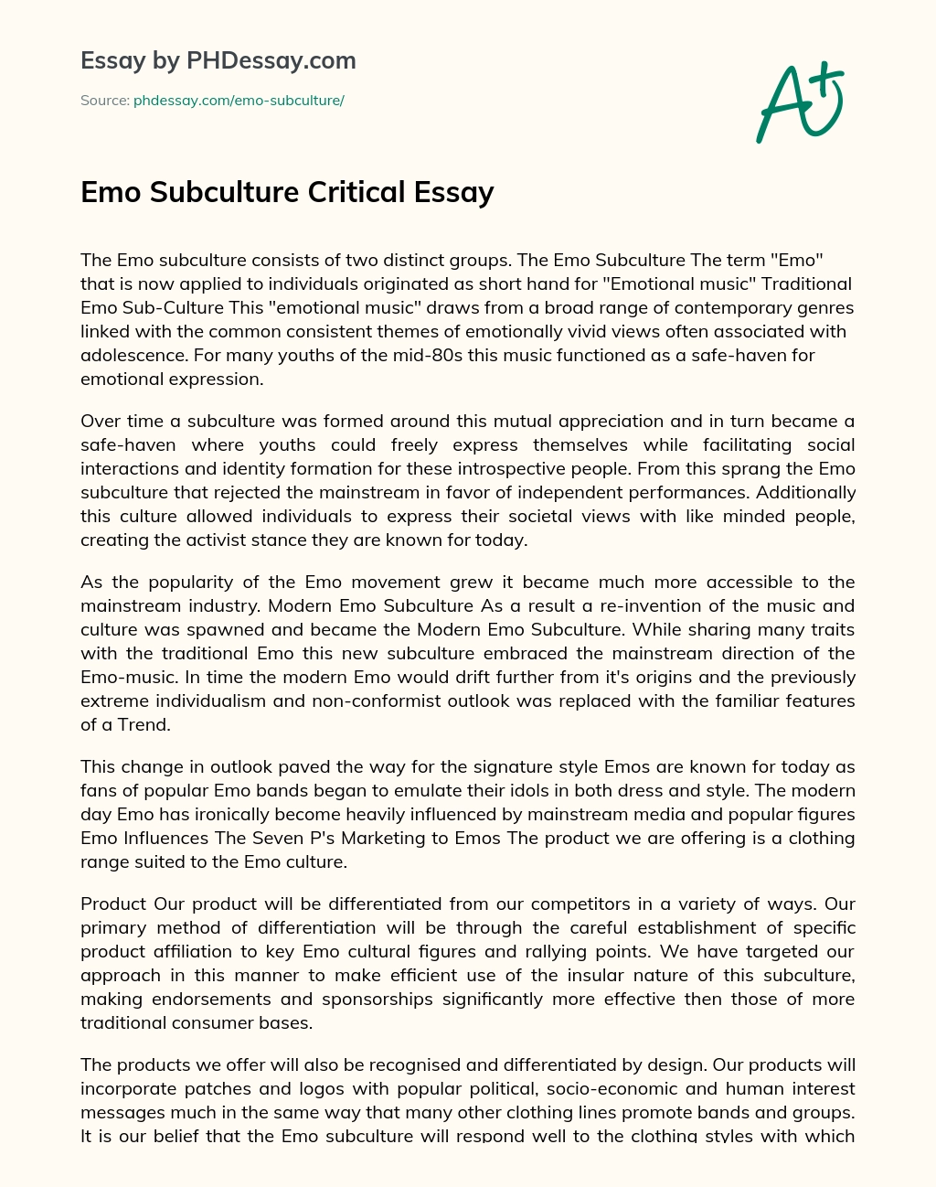 Emo Subculture Critical Essay essay