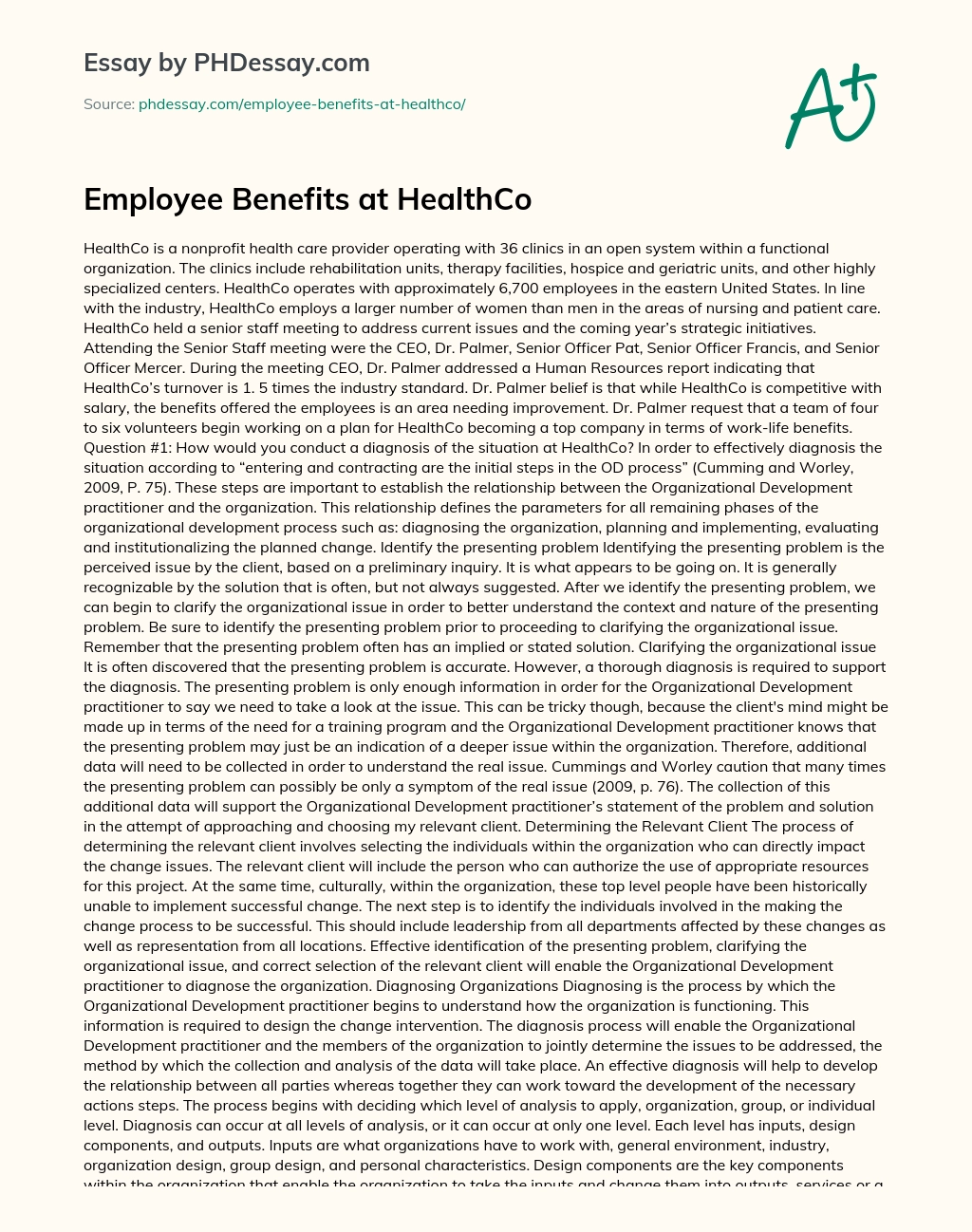 Employee Benefits at HealthCo essay