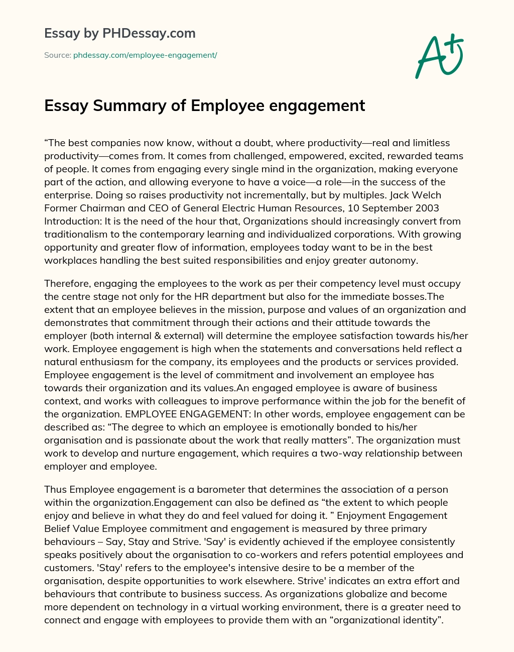 Essay Summary of Employee engagement essay