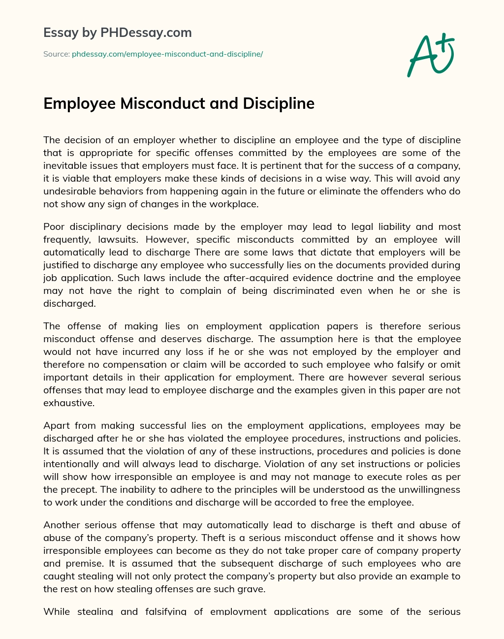 Employee Misconduct and Discipline essay