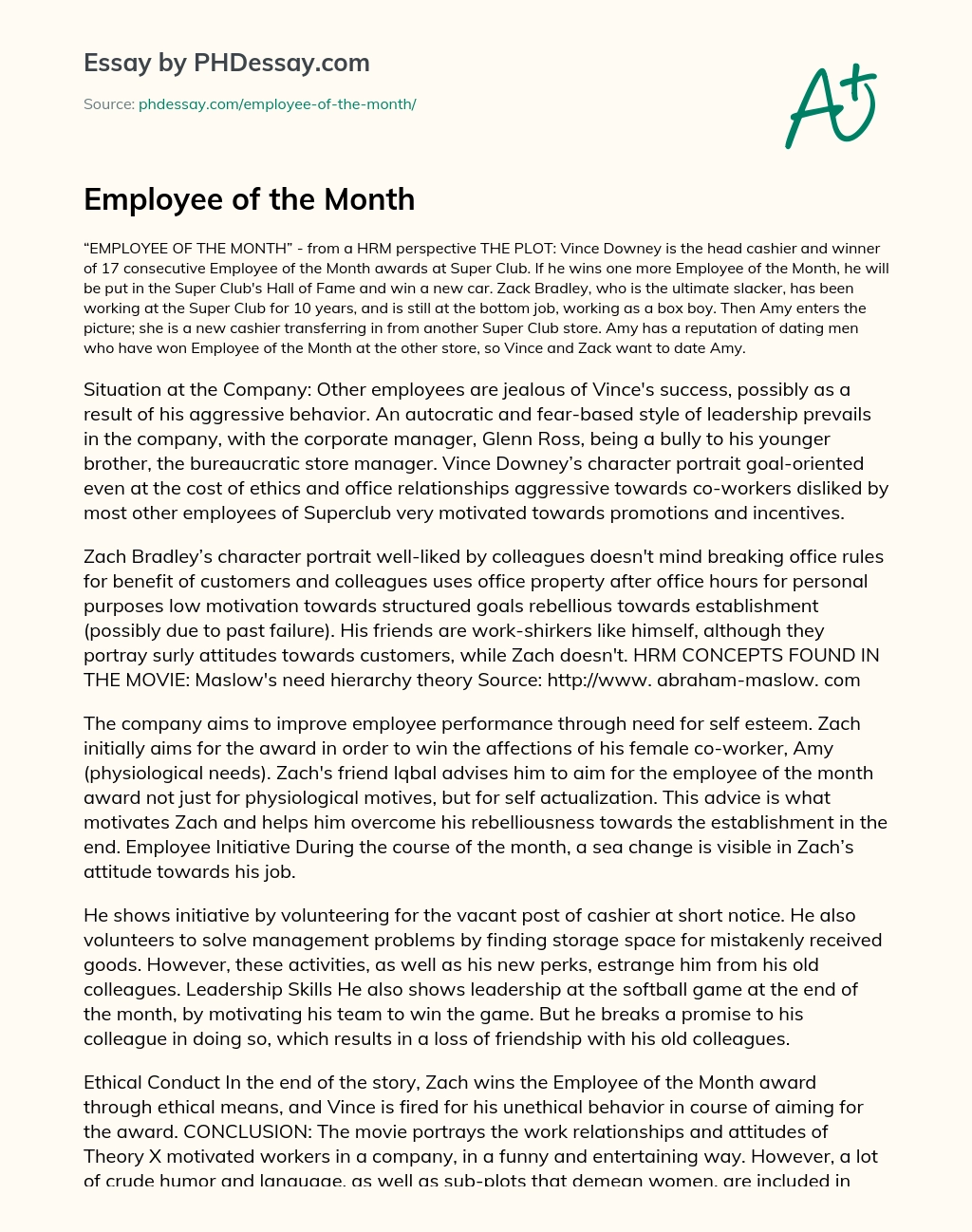 Employee of the Month essay