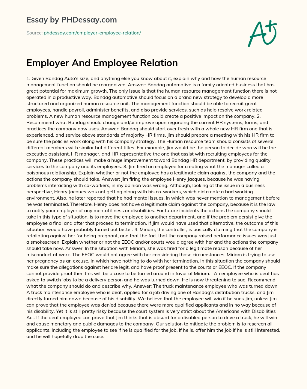 Employer And Employee Relation essay