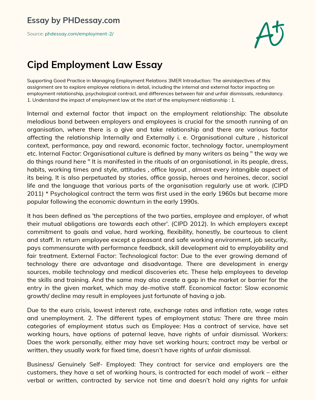 Cipd Employment Law Essay essay