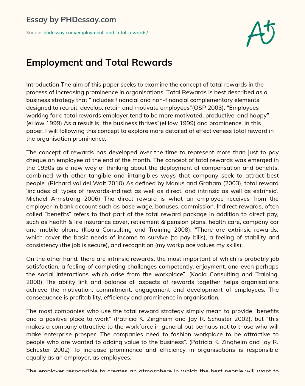 Employment and Total Rewards essay