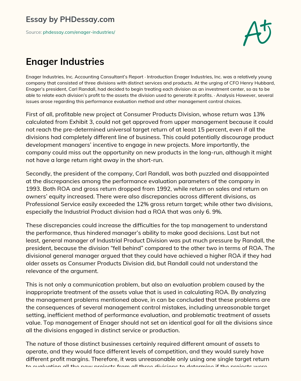 Enager Industries essay