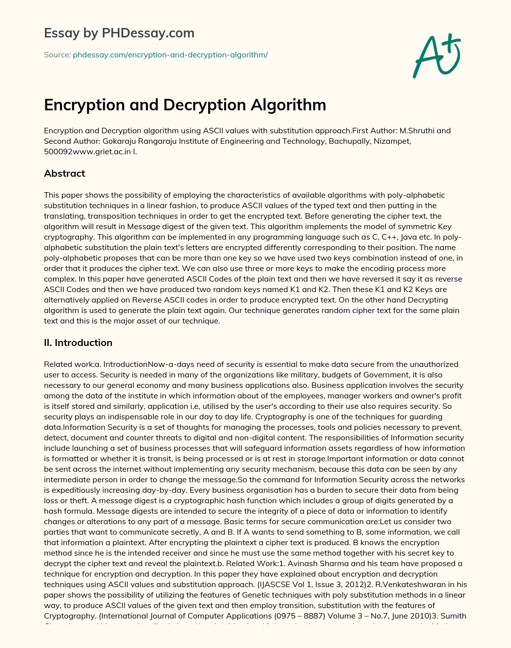 Encryption and Decryption Algorithm essay
