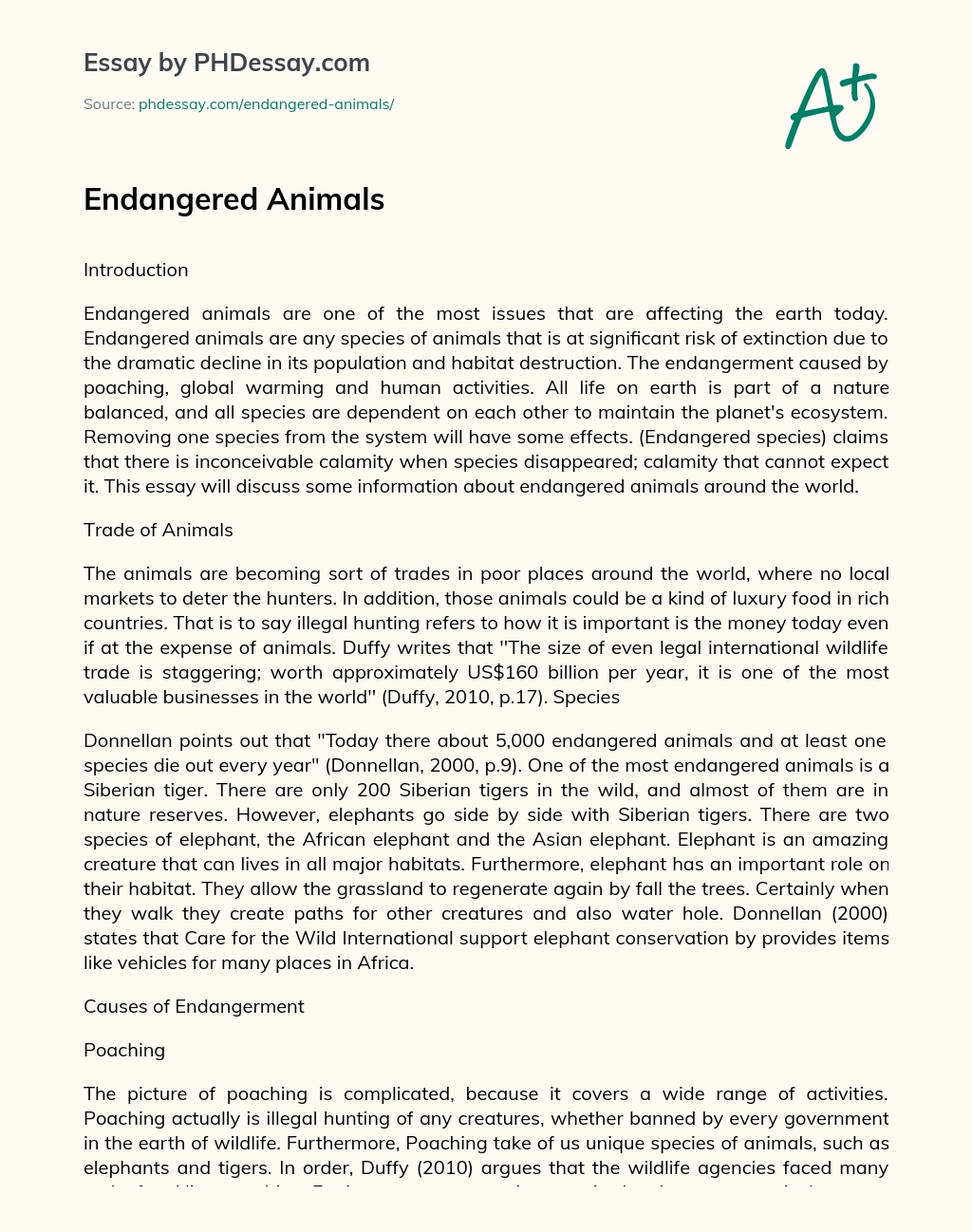 Endangered Animals Creative Essay Example 