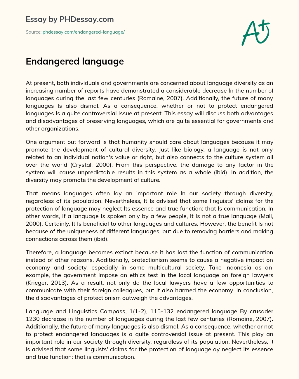 Endangered language essay