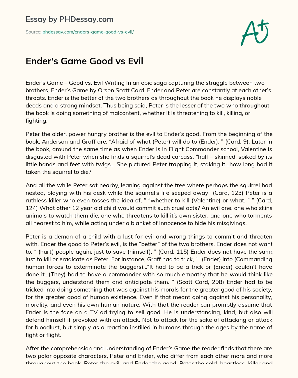 Ender’s Game Good vs Evil essay