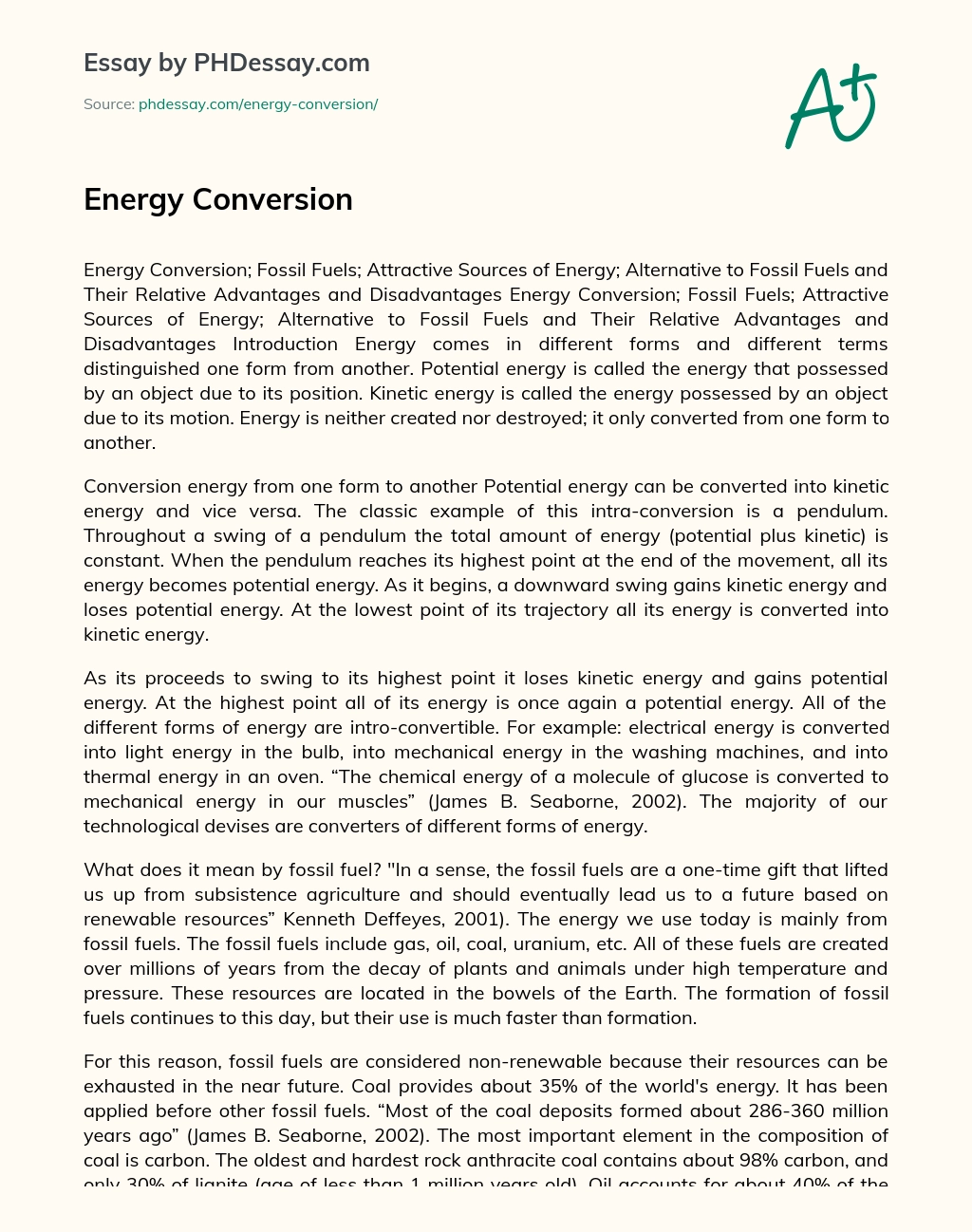 green energy conversion essay pdf