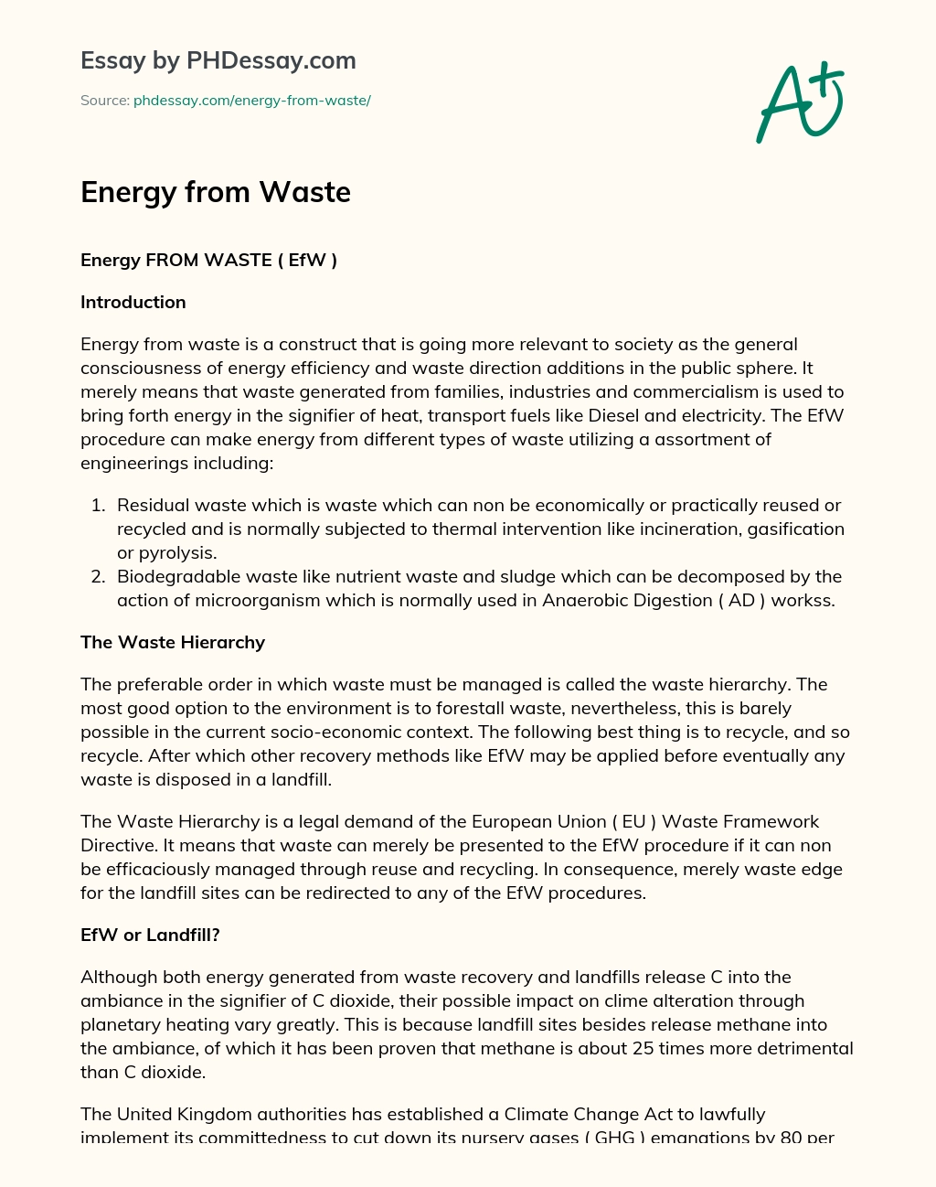 Energy from Waste essay
